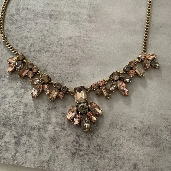 J. Crew Blush Pink Smokey Grey Rhinestone Pendant Statement Necklace 17"- 20" - Picture 3 of 4